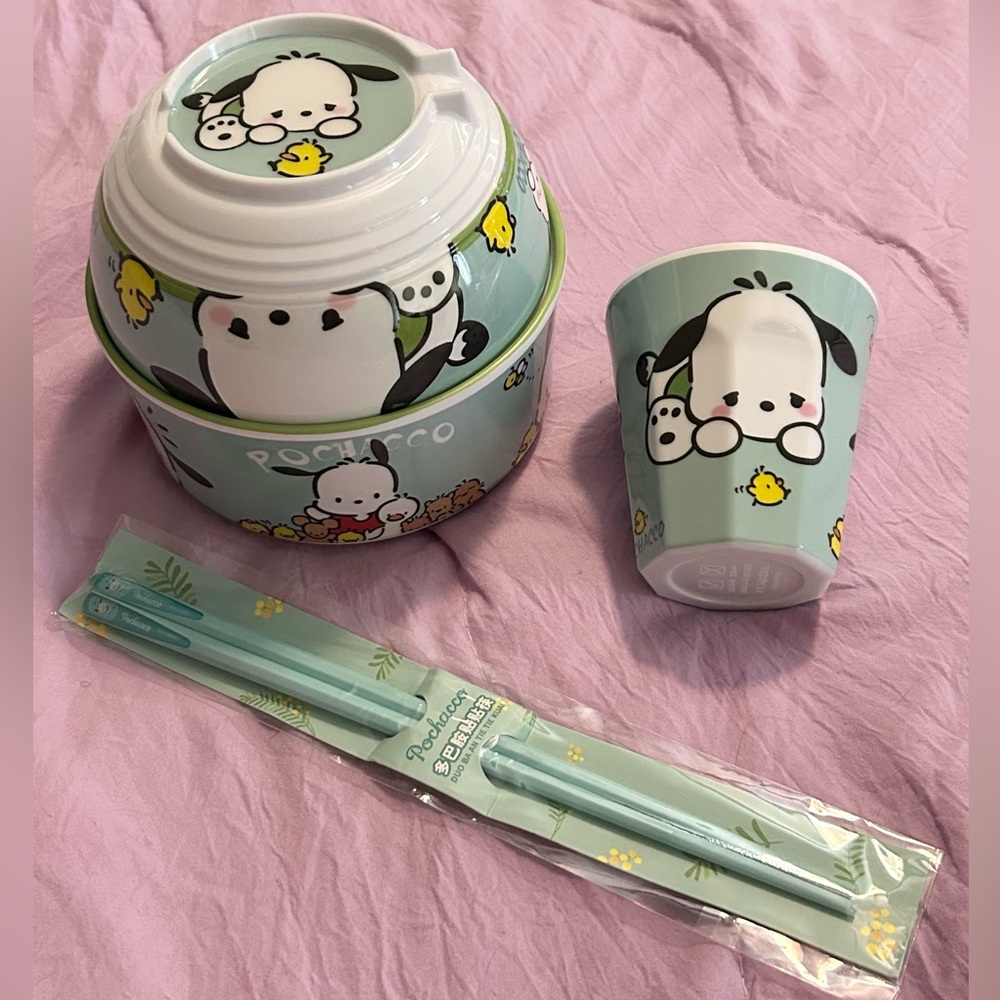 Pochacco Ramen Bowl Set with Cup and Chopsticks
